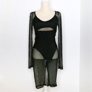 Black Sheer Mesh Bodysuit Romper with Cutouts